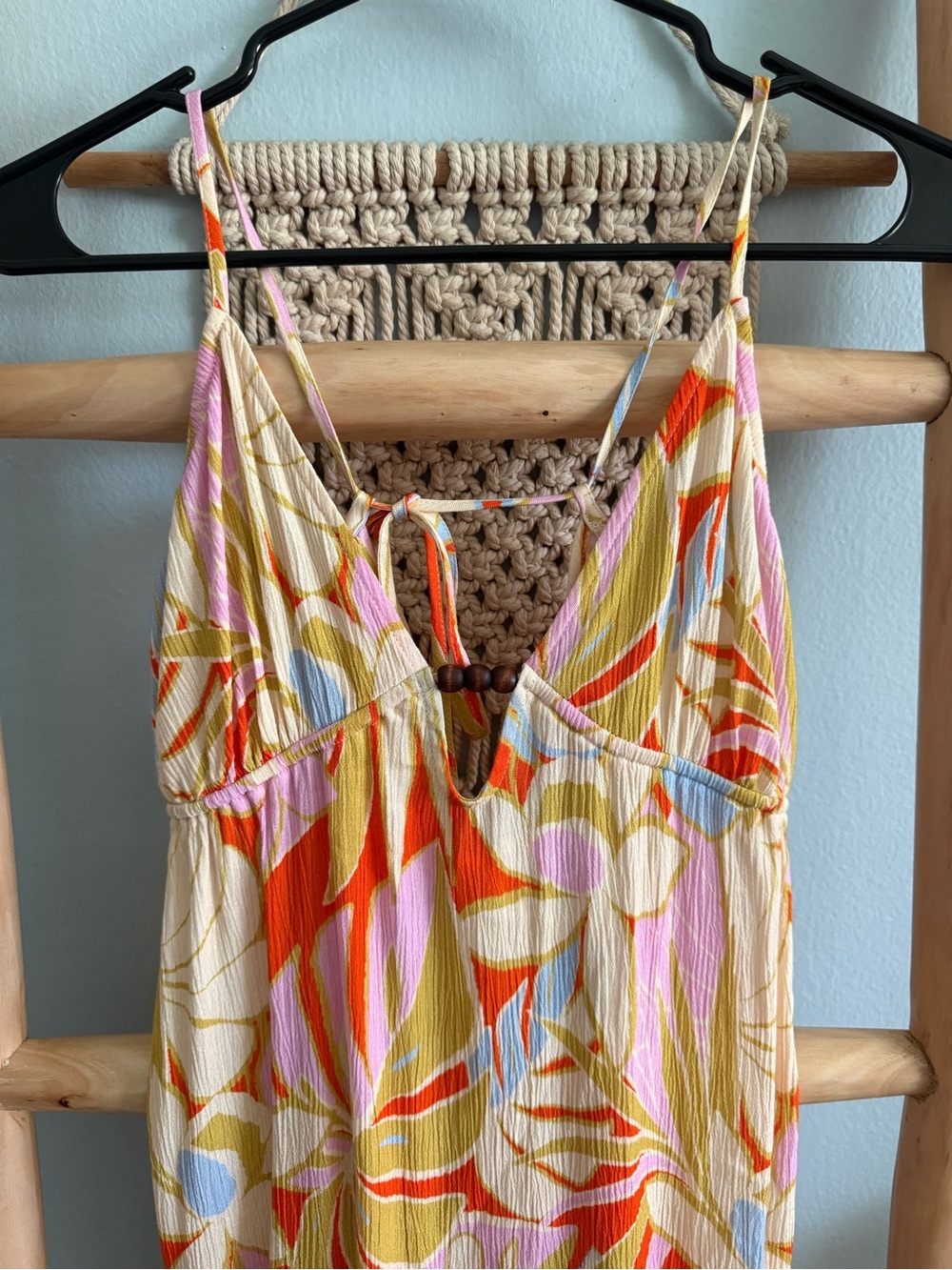 Roxy Cream Floral-Print Sundress with Pink Orange and Blue Accents